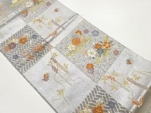 藤に桜・蝶・青海波模様織出し袋帯